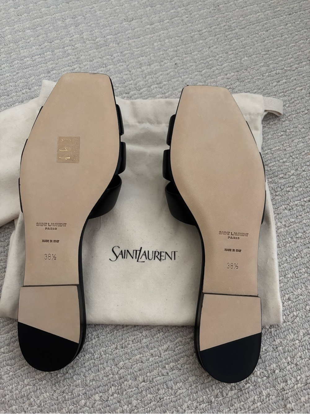 Saint Laurent Black Braided Leather Slide Sandals - Picture 2 of 6